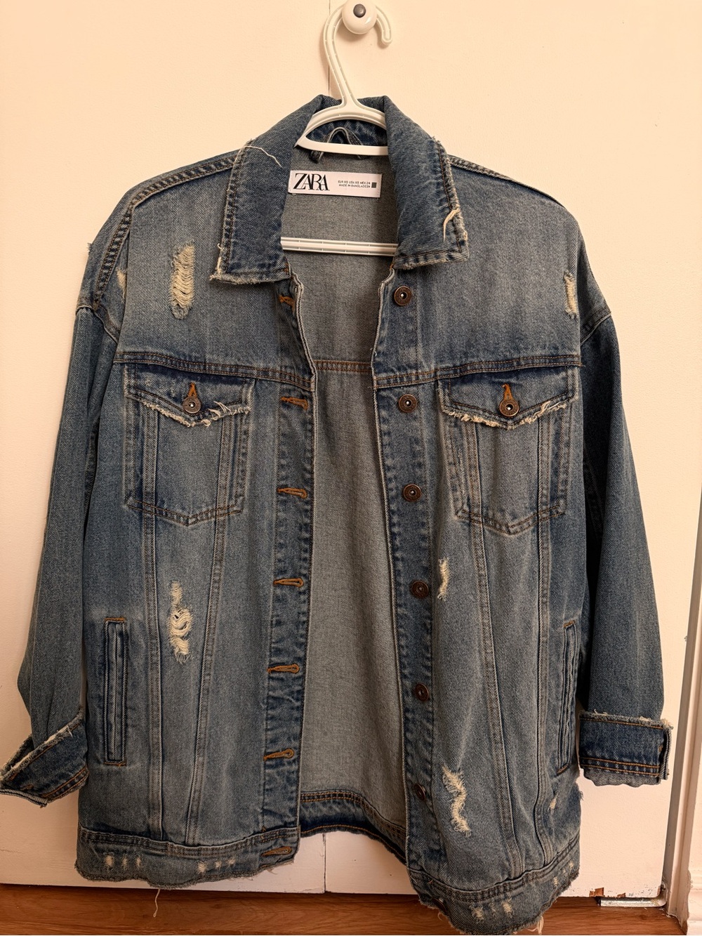 Zara Light Blue Distressed Denim Jacket